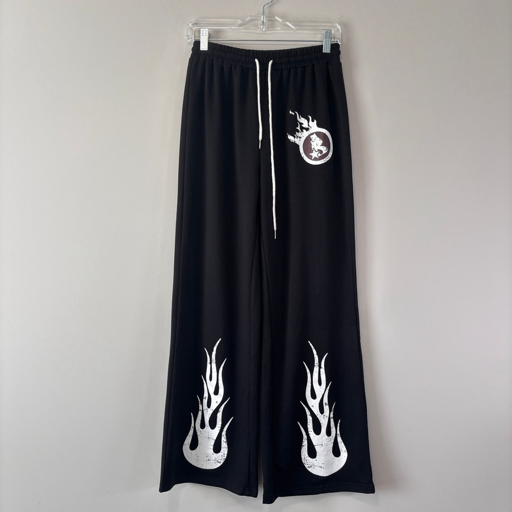 SHEIN Men's Flame Print Black Drawstring Waist Jogger Pants NIB